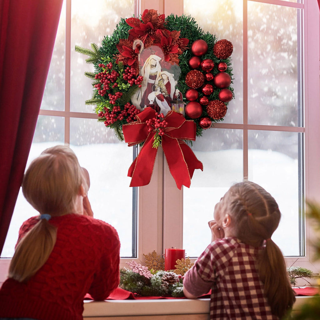 TNDBKQWR Christmas Wreath Decoration Wreath with Bow, 16 Inch Artificial Wreaths for Front Door, Christmas Decorations Halloween Decor Door