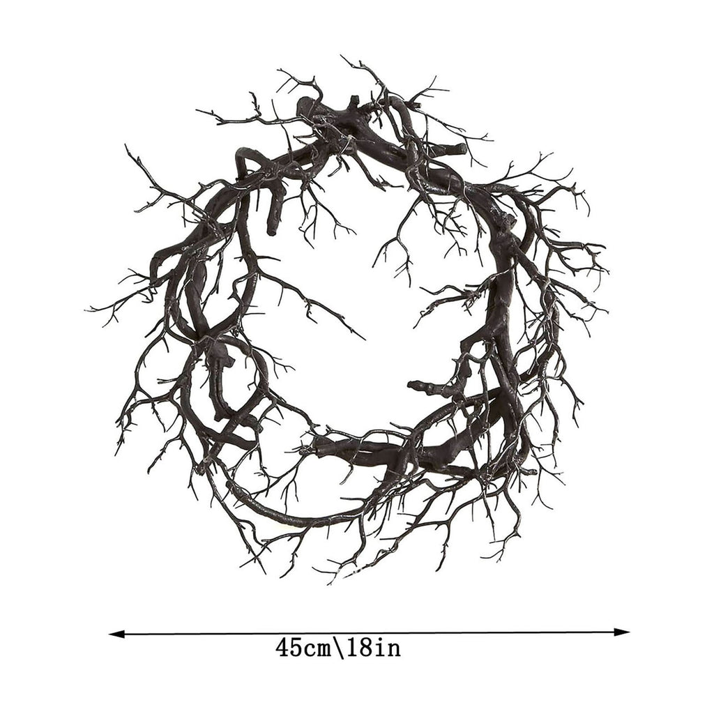 Artificial Black Branch Halloween Wreath for Front Door Outdoor Decor Black Grapevine Wreath with Dead Branch Garland for Indoor Party Home Wall Seasonal Pendant