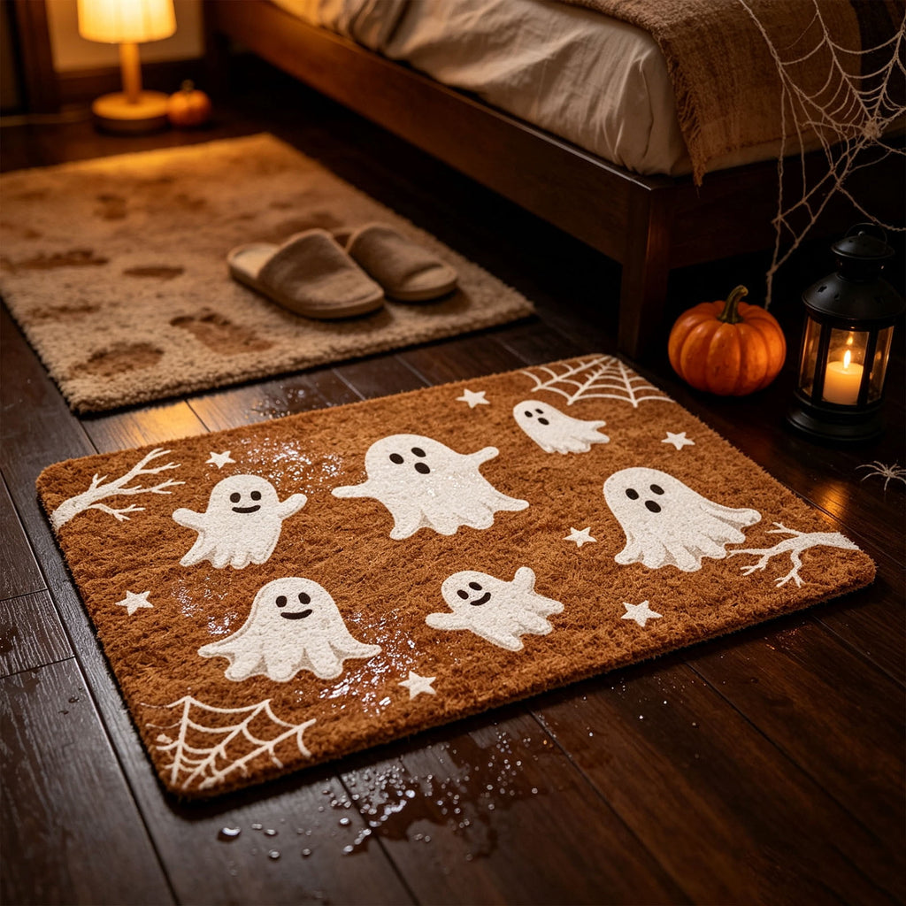 Fllostpr Halloween Pumpkin & Crow Welcome Doormat for Front Door, Non-Slip Vintage Brown Coir Floor Mat for Outdoor Porch Entryway Decor,16x24 Inch