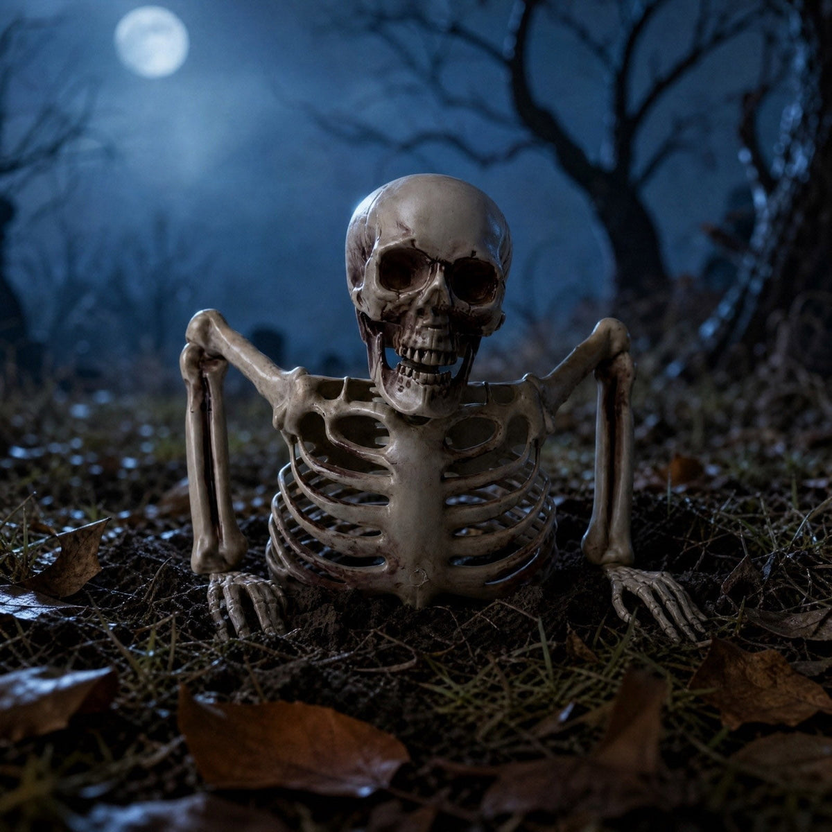 Halloween Ground Breaker Plastic Half Body Skeleton Decor Outdoor Yard Lawn, 8.66 × 9.45 in