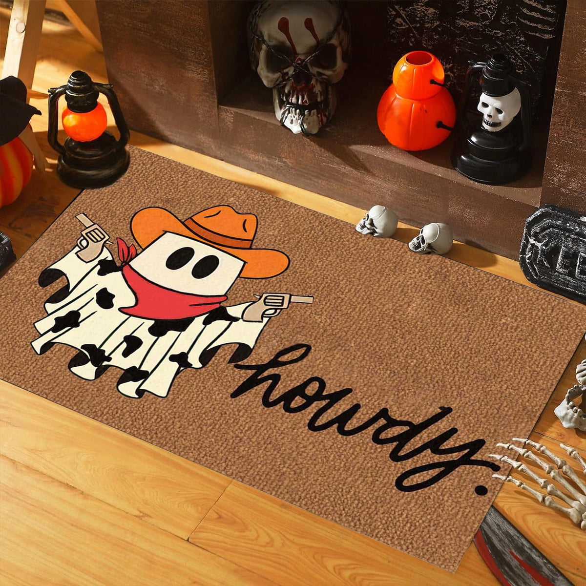 Holloyiver Halloween Fall Doormat, Cowboys Ghost Non Slip Outdoor Mat, Halloween Decorative Floor Mats, Welcome Ghost Coir Doormats Front Porch Rugs for Indoor Layering Entryway Decor