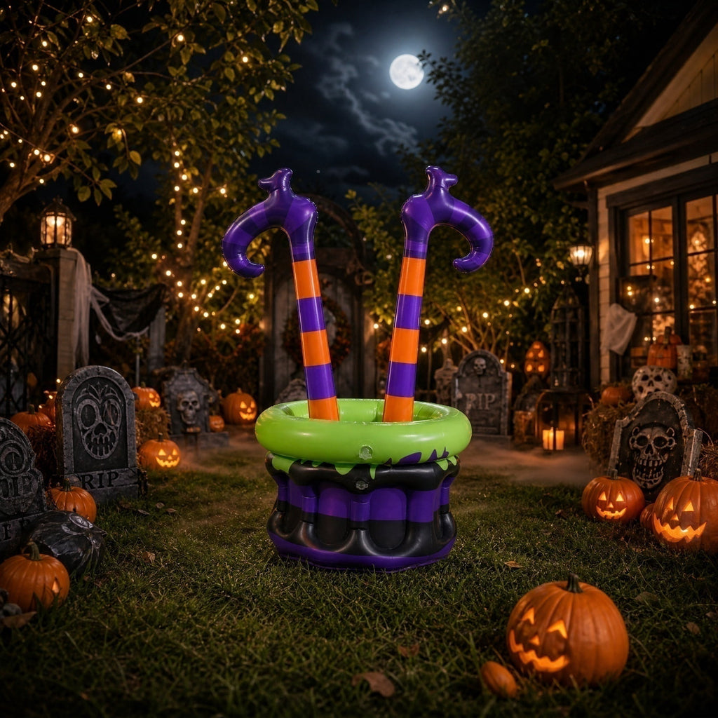 Halloween Inflatable Witch Legs Cauldron Cooler, 50+ Cans Super Capacity Drink Cooler, 40" Halloween Party Decorations for Holiday Party Home Indoor Outdoor Garden Lawn Yard