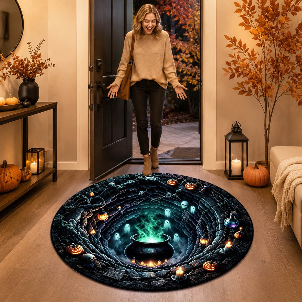 Win s Way 3D Illusion Round Halloween Rug Optical Illusion Doormat Non- Washable Entryway Decor Spooky Fall Front Door Mat for Party Decoration Available in 15.8/23.6/31.5 Inch