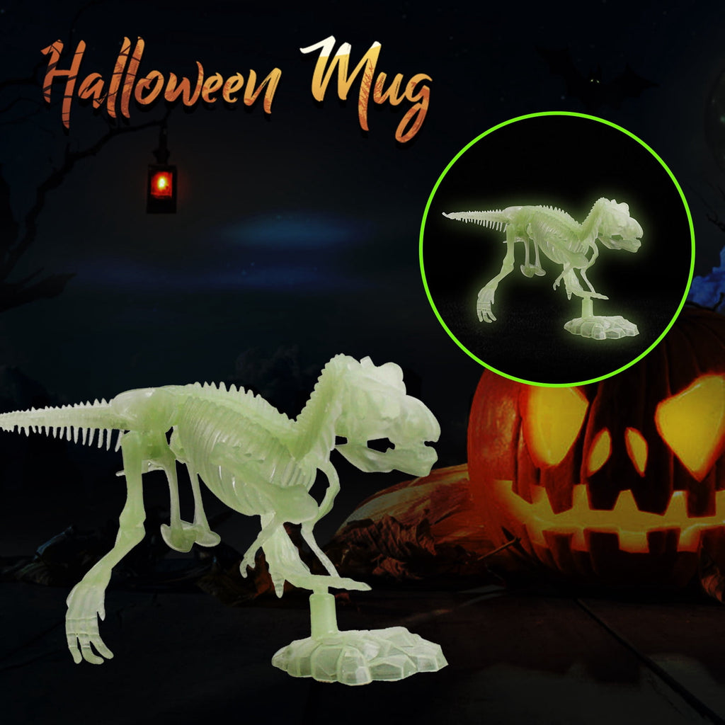 Gqtwoy 6Pcs Noctilucent Dinosaur Human Skeleton Model, Glow-in-the-Dark Skull Toy for Halloween Party, Spooky Bones Decor for Home & Office, Ideal for Haunted House & Holiday Decorations