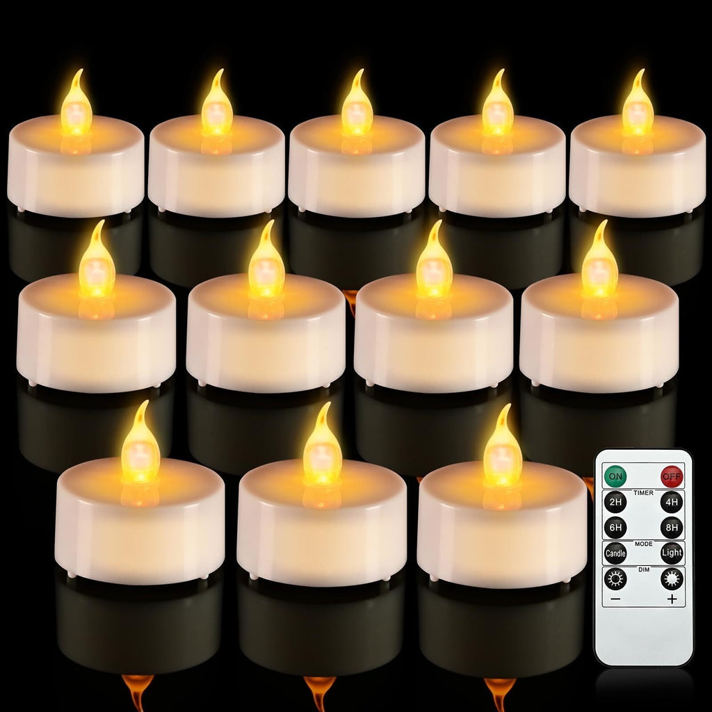 24PCS LED Tealight Candles with Remote Timer, Battery Operated Flameless Tea Light Candles, Fake Flickering Votive Candles for Home Centerpiece Table, Anniversary, Party, Halloween, Ramadan Decor