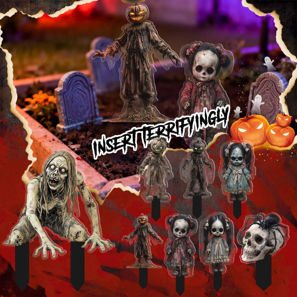 Pumpkin Head Scarecrow Zombie Halloween Decorations, Scary Outdoor Yard Lawn Graveyard Decor, Spooky Haunted House Themed 2D Yard Stake, 1 Pack