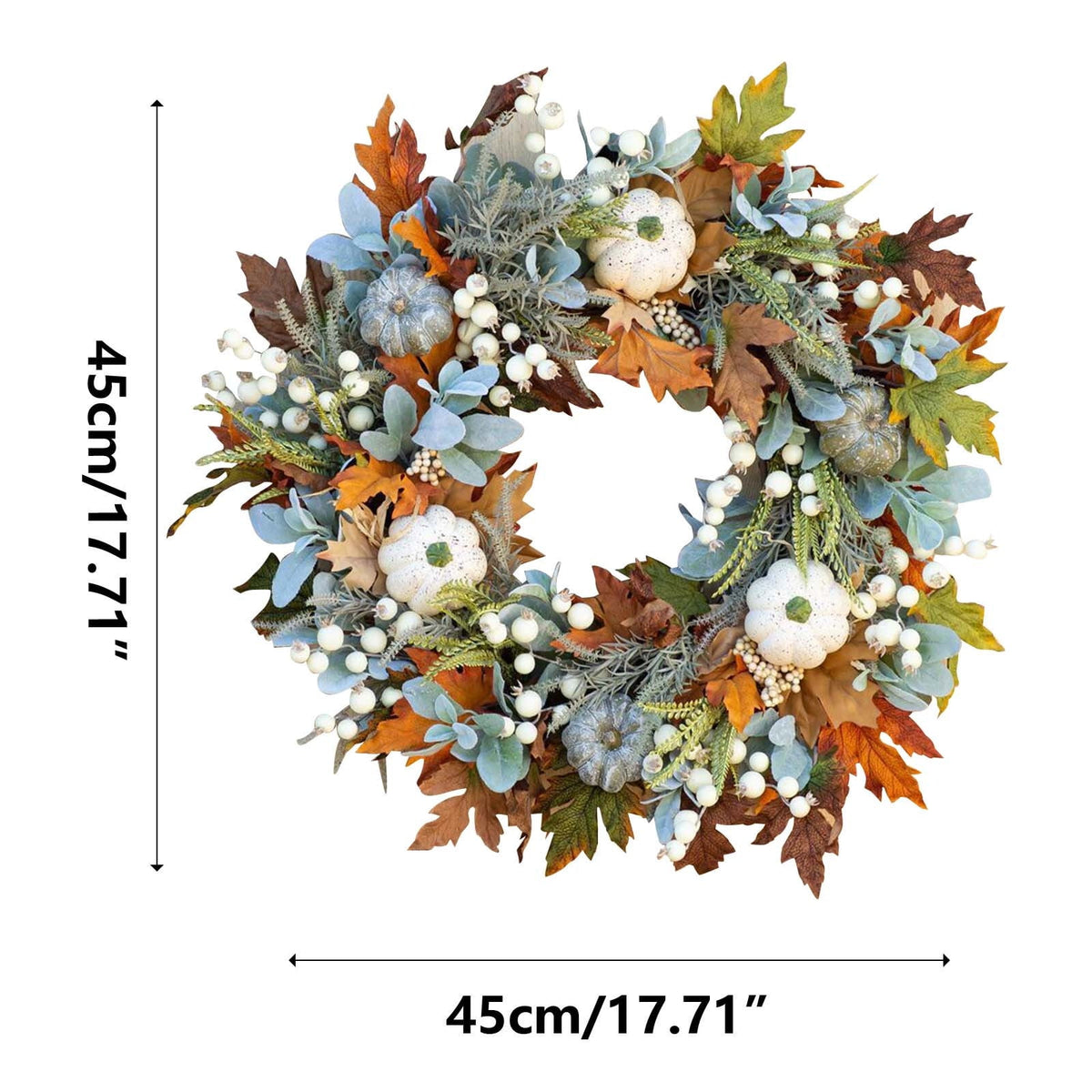 geerera Fall Decor, Thanksgiving Wreath, Frosted Leaf Pumpkin Berry Wreath for Thanksgiving Halloween Farmhouse Harvest Front Door Outdoor Indoor Window Wall