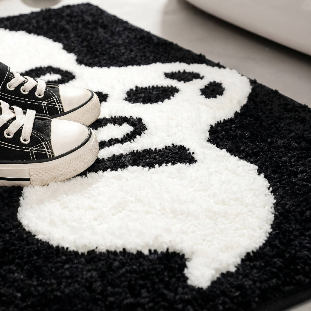 Halloween Ghost Rug, Cute Ghost Plush Floor Mat for Doorway Front Door Decor, Halloween Home Decoration Rug for Entryway Living Room Bedroom, Spooky Fall Decor Accent