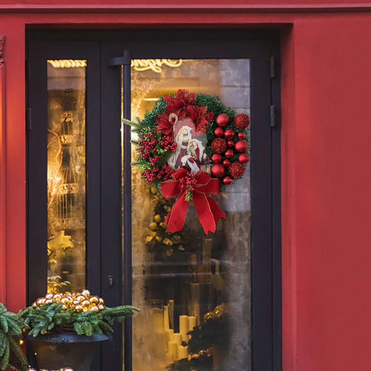 TNDBKQWR Christmas Wreath Decoration Wreath with Bow, 16 Inch Artificial Wreaths for Front Door, Christmas Decorations Halloween Decor Door