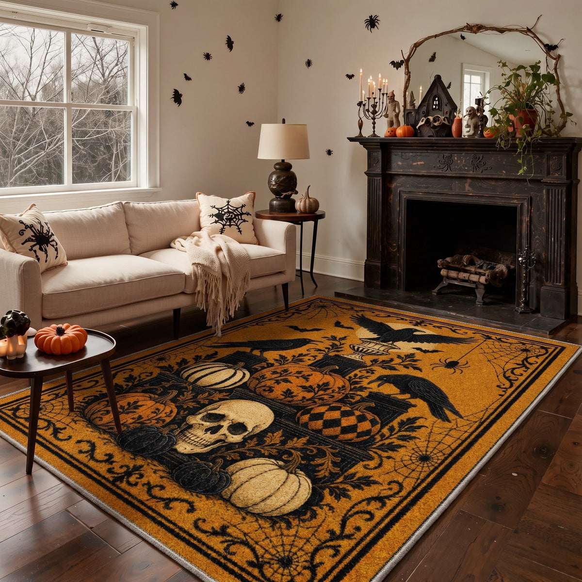 GENIMO 2'x3' Halloween Doormat, Washable Non Slip Soft Farmhouse Pumpkin Outdoor Door Mat for Front Door Covered Porch Patio Entryway, Smoky Amber