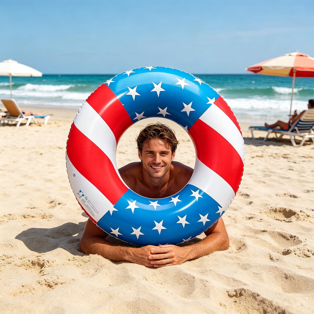 Pool Floats USA Flag Patriotic Swim Pool Tubes for Kids Adults Red White & Blue Pool Floaties Summer Pool Party 250th Anniversary 35in