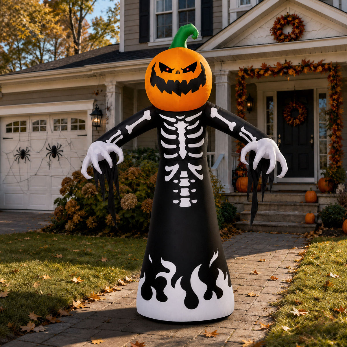 Joyfy 9 ft Halloween Inflatables Pumpkin Skeleton Decorations with Built-in LED Lights,Large Blow Up Decoration for Yard Lawn Garden Indoor Outdoor, Pumpkin Skeleton Inflatable Decoration