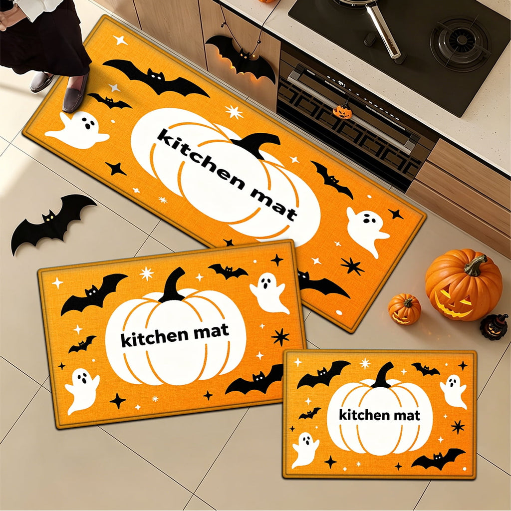 YIMEIS Halloween Orange Ghost Pumpkin Black Cat 1Pc Flannel Mat & Kitchen Rugs,Soft Non-slip,16''×24'' Inches,for Entryway Bathroom