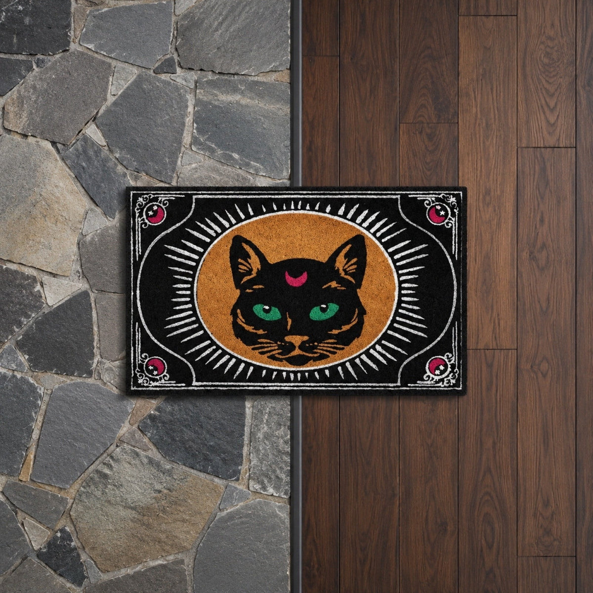 Be Witcha In A Minute Ornate Coir Doormat Halloween Decorations, Weather Resistant Non Slip Mat for Front Porch Witch Gothic Home Decor