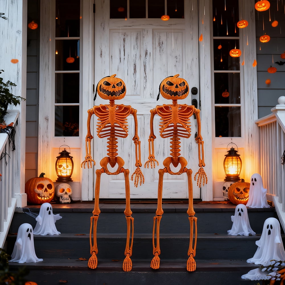 2Pcs 15" Halloween Pumpkin Skeleton for Yard Garden Props Halloween Party Decor
