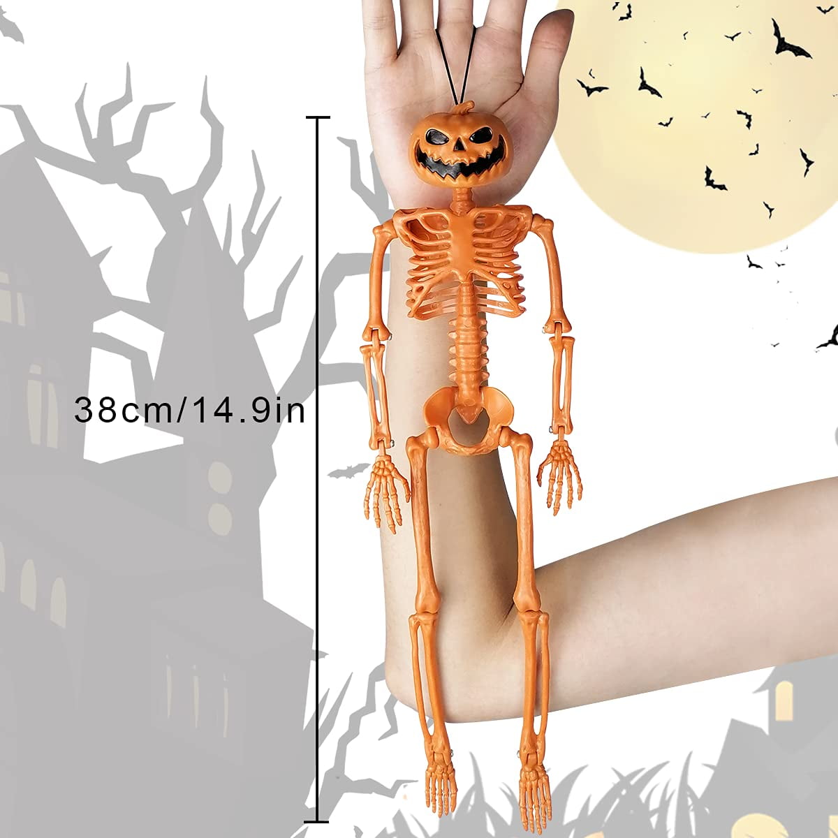 TETOU Halloween Pumpkin Skeleton Decorations with Posable Joints Skeletons for Party Haunted House Props Decorations, 2 Packs