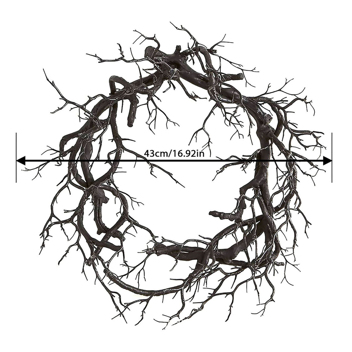 1pc Art Deco Style Halloween Wreath, 16.92-Inch Pre-Lit Black with Glittering Accents, Dead Branches, Festive Fall Home Window Wall Decor for Halloween