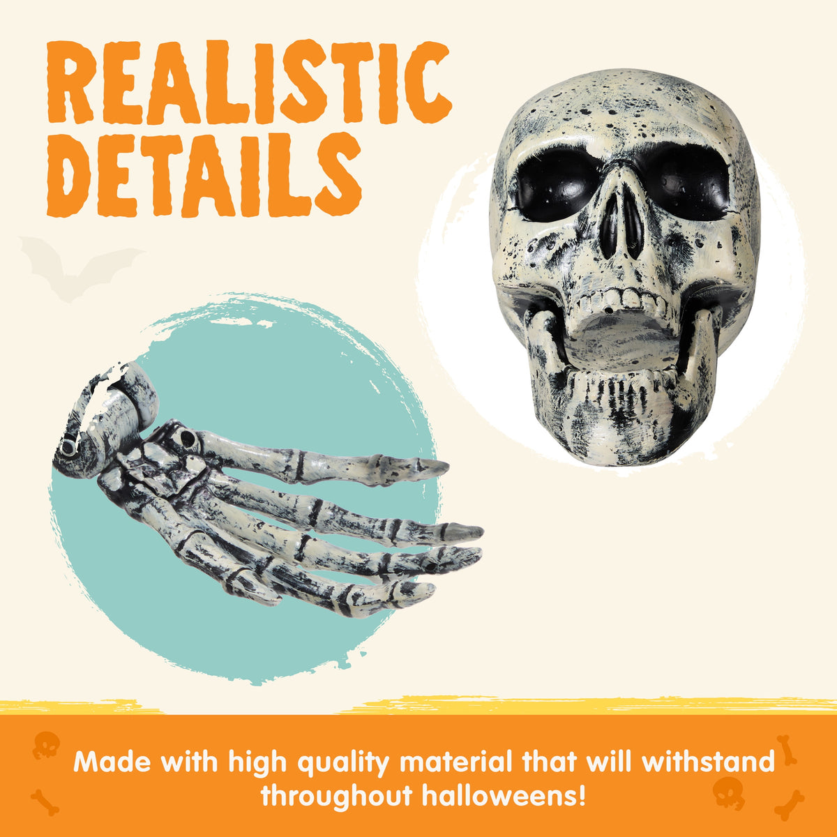 Joyfy 3 Pack 3D Halloween Skull Head Pathway Lights Decorations Outdoor, Battery Operated Spooky Skeleton Decor with 3 Stakes for Home Front Porch Yard Decor