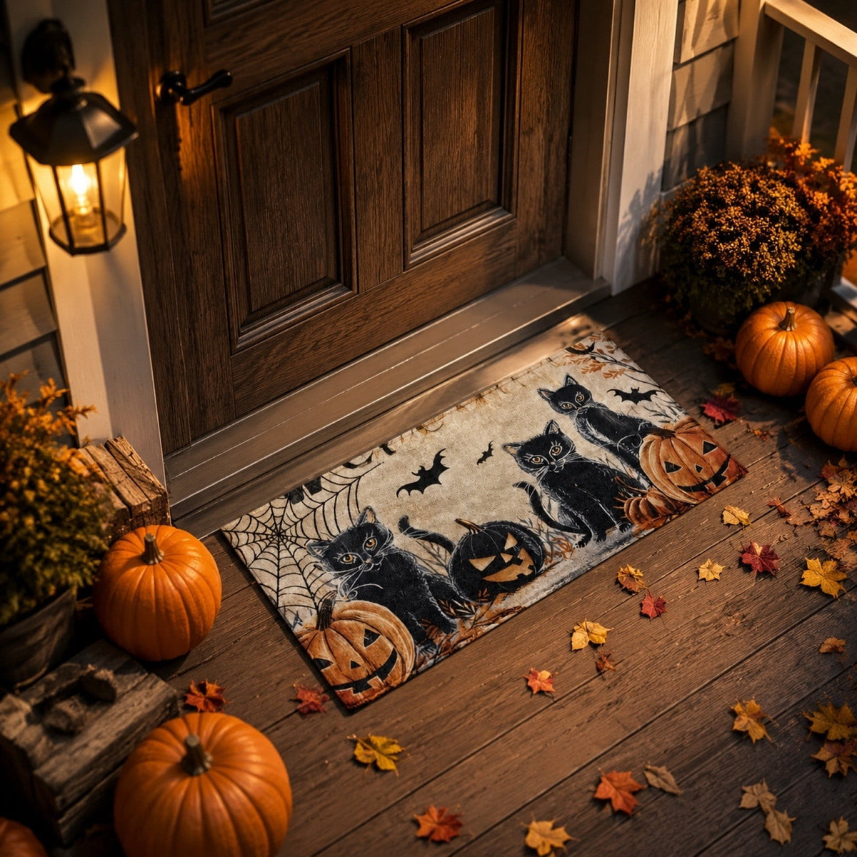 Halloween Dog Door Mat 16x24", Golden Retriever Ghost Pumpkin Welcome Rug for Porch, Halloween Outdoor Decorations