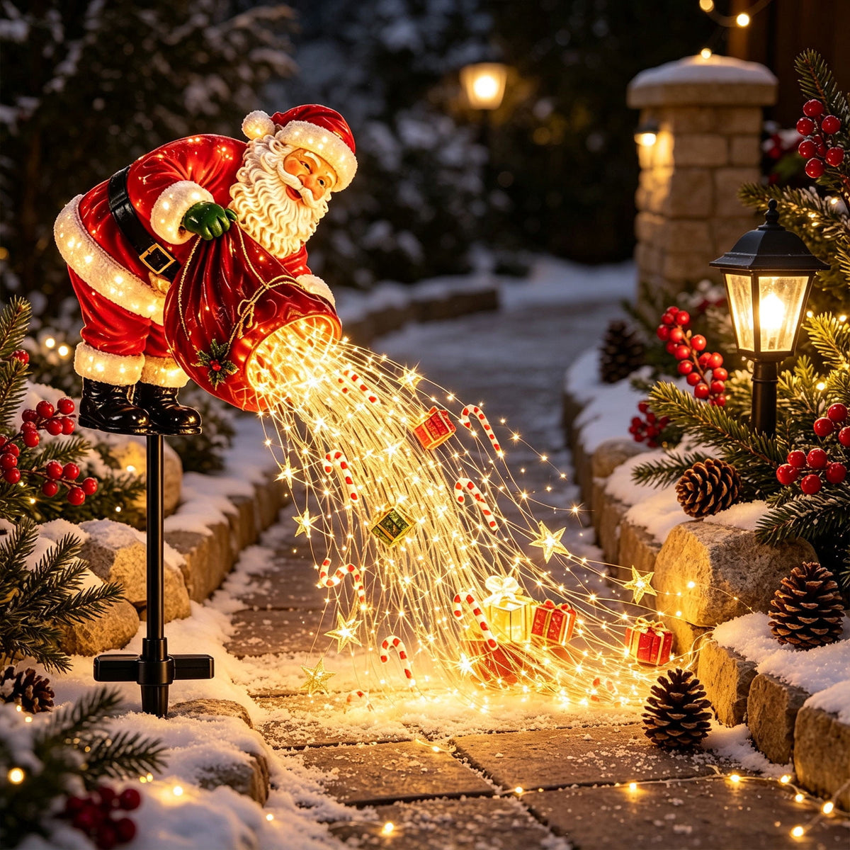 Luckky Christmas Bell Cascade Solar Yard Light,Solar Powered Flowing Star Bell Stake Light,Warm Yellow Outdoor Holiday Decor for Christmas Yard Decor（1 Pack）
