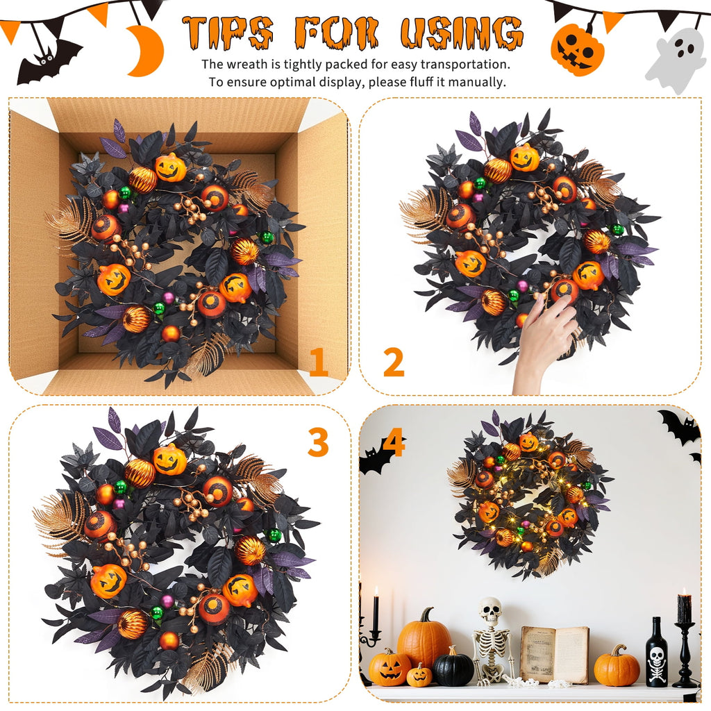 Garvee Halloween Wreath for Front Door, 18 Inch/20 Inch Fall Wreath for Indoor Outdoor Wall Window Porch Patio Garden Farmhouse Home Party Prom Decoration
