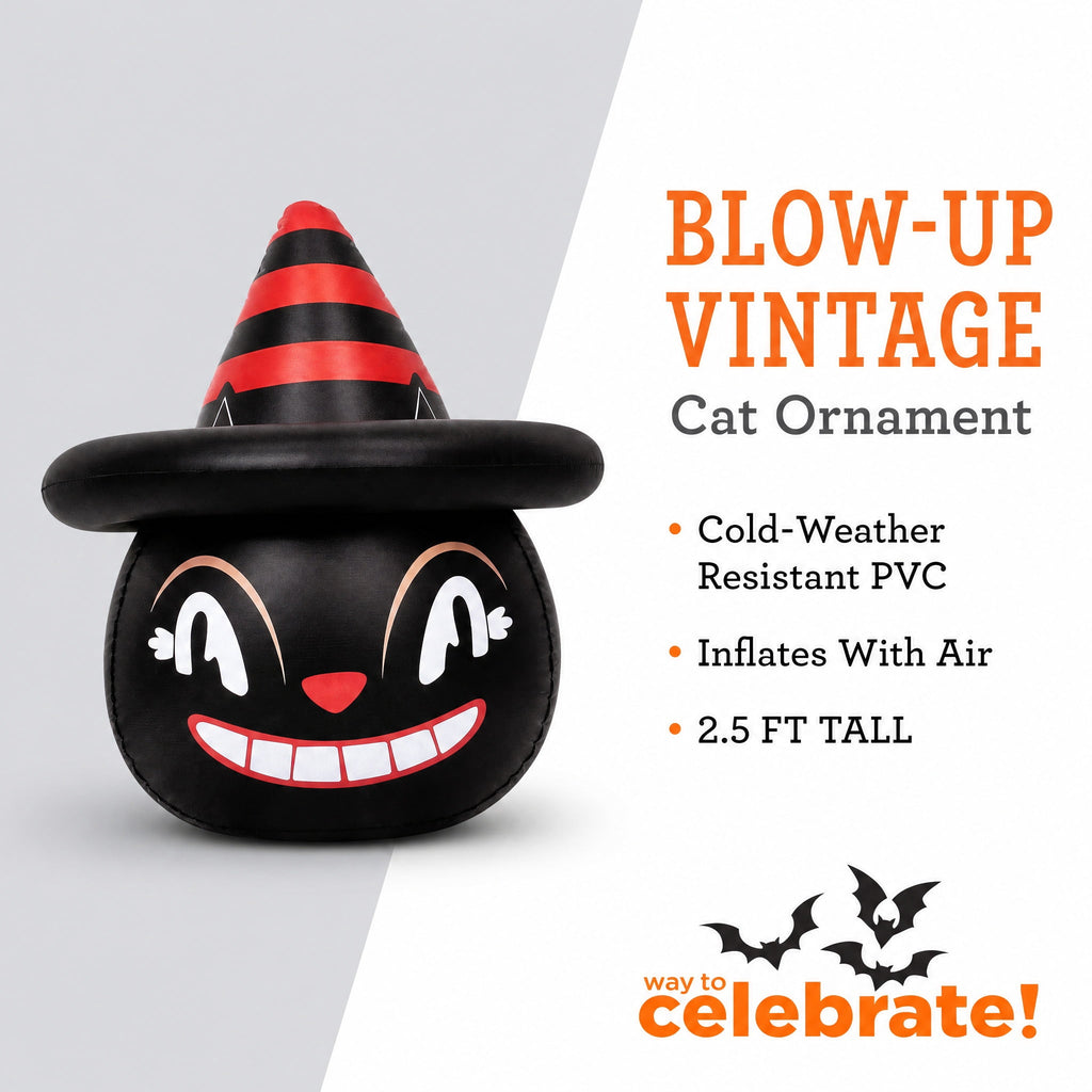Blow-Up Vintage Cat Yard Inflatable, Multicolor, 2.5', Halloween by Way To Celebrate