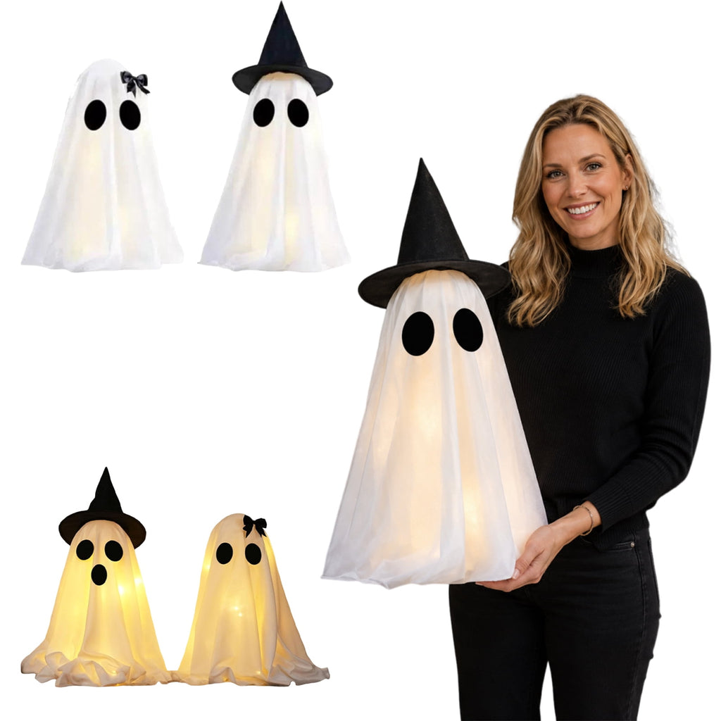 Halloween Decorations Indoor Light Up Ghosts with Bow, Easy to Assemble Light Up Spooky Ghosts Decoration Halloween Party Decorations for Porch Yard Mantel Home