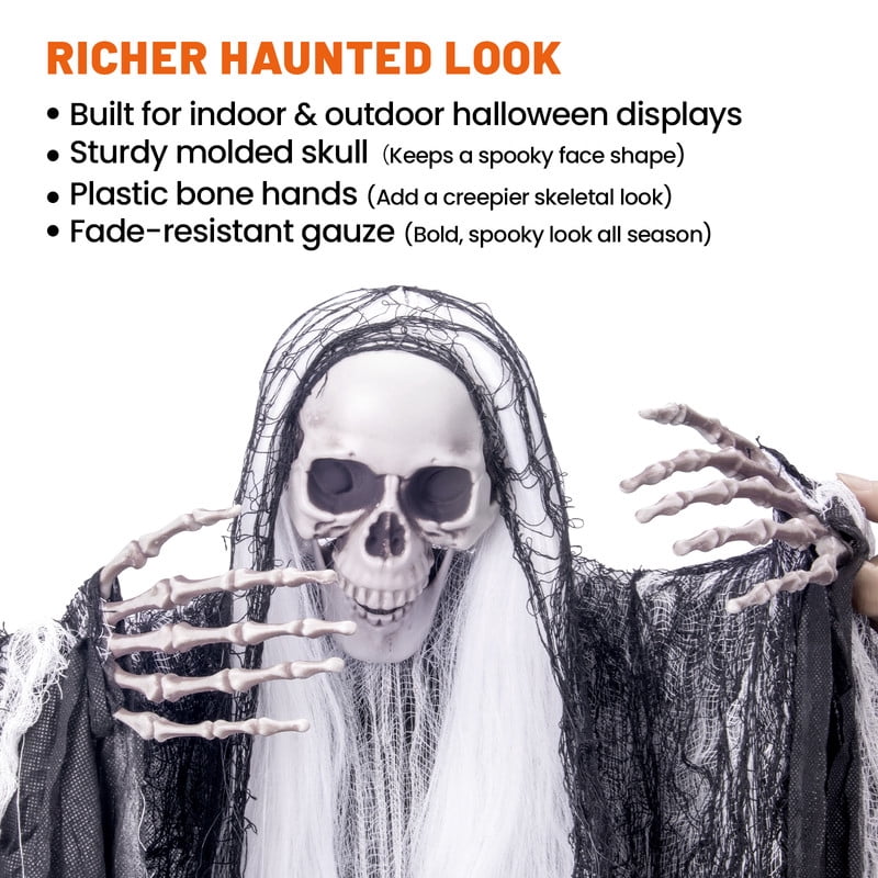 DUNCHATY 3 Pack Hanging Ghosts – 38" & 50" & 58" Outdoor Halloween Decorations with Poseable Arms for Yard, Tree, Porch & Haunted House