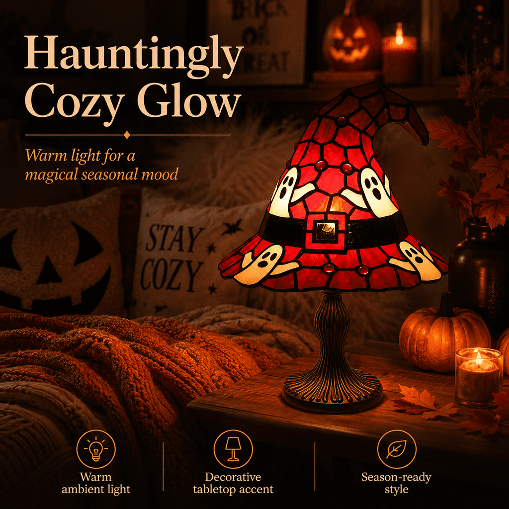 Diceymbol 11.81 Inch Halloween Ghost Night Light, Witch Hat Ghost Lamp with Jack O Lantern, Halloween Decorations Indoor for Table Mantel Party Decor