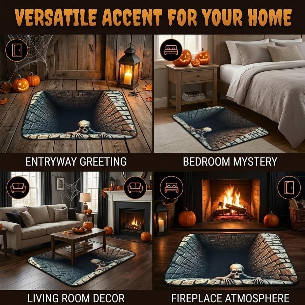 3D Halloween Rug Ghost Skeleton Optical Illusion Mat