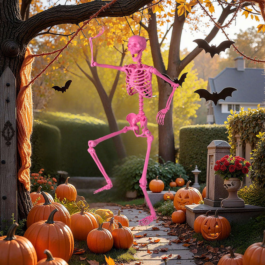 Costway 5.5 FT Poseable Halloween Skeleton Life-Size Decoration with Built-in Lights Green