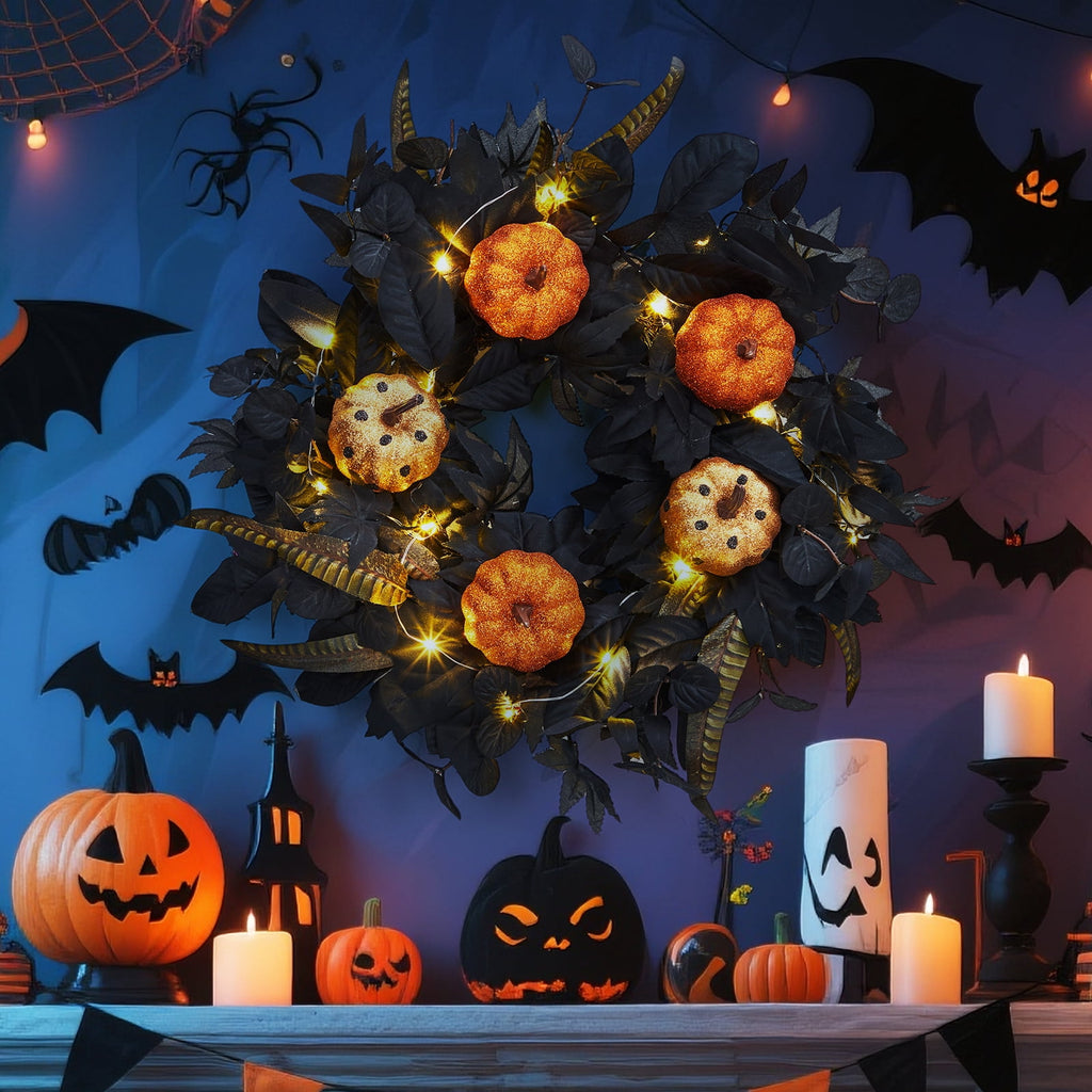 Garvee Halloween Wreath for Front Door, 18 Inch/20 Inch Fall Wreath for Indoor Outdoor Wall Window Porch Patio Garden Farmhouse Home Party Prom Decoration