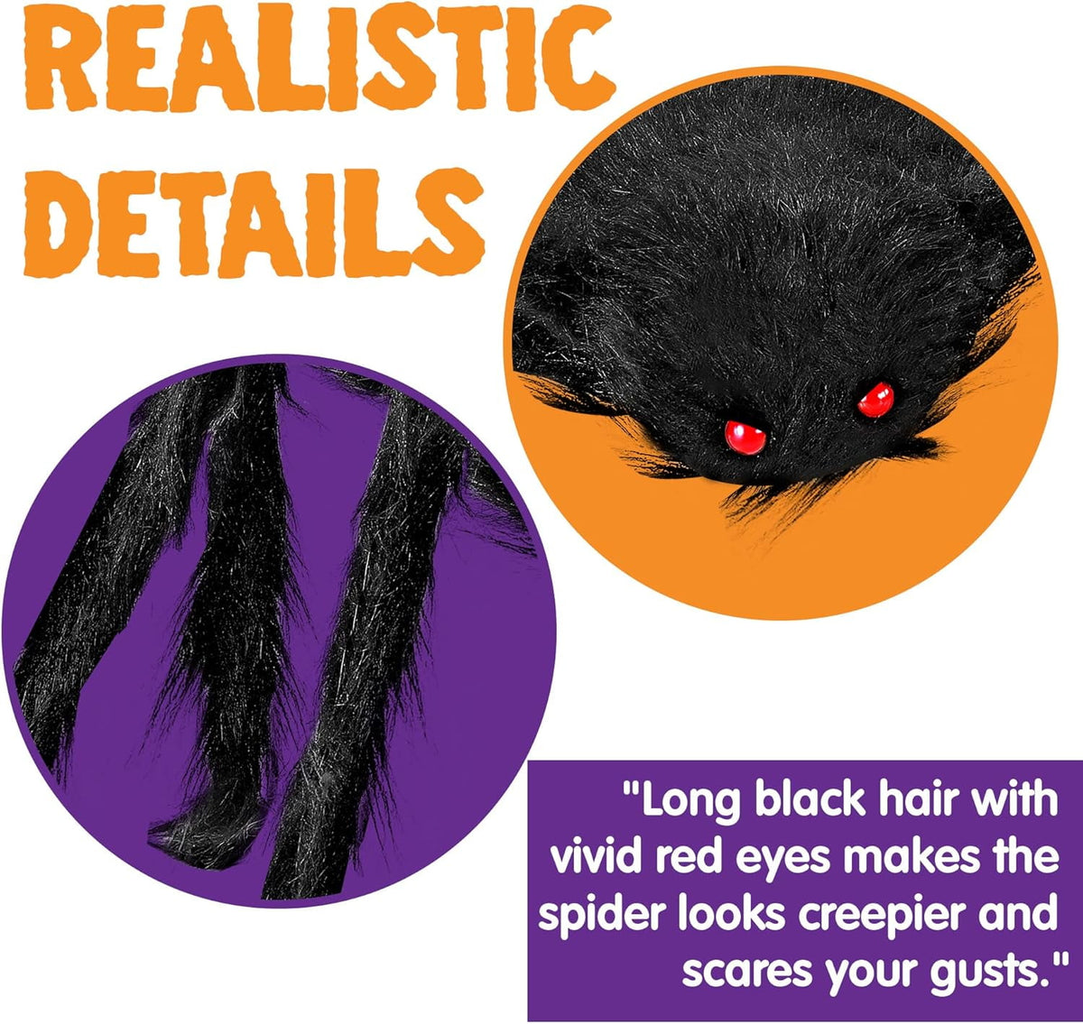 Joyfy 6 Packs Colorful Hairy Giant Spiders Halloween Decorations Outdoor,Multi-Size Outdoor Halloween Spider Decorations for Yard Lawn & Patio (30", 30", 20", 20", 12", 12")