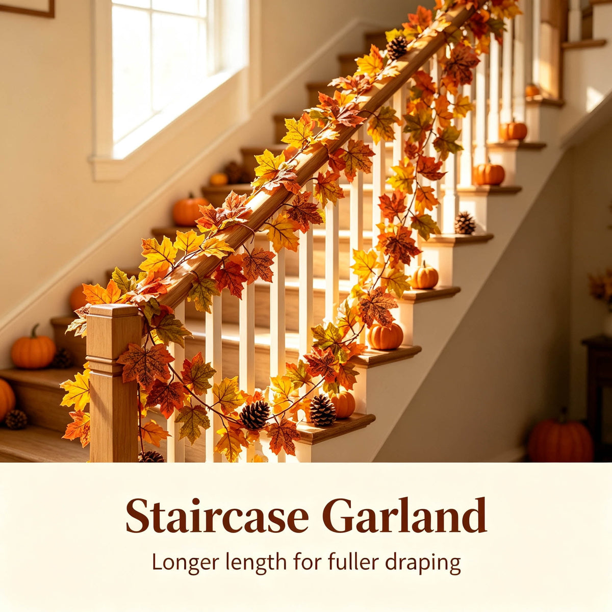 WKSCLPAI Halloween Maple Leaf Garland, Fall Vine Wreaths for Autumn Festivities Decor,Seasonal Garlands for Home,Halloween & Fall Decorations