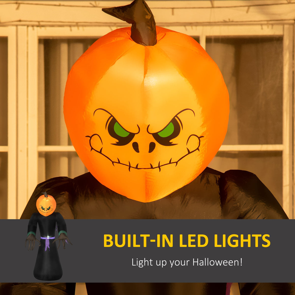 HOMCOM Halloween Inflatable Pumpkin with LED Lights for Garden Indoor Outdoor