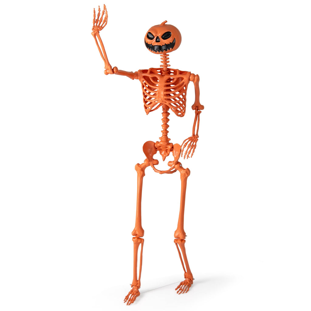 Costway 5.5 FT Poseable Halloween Skeleton Life-Size Decoration with Built-in Lights Green