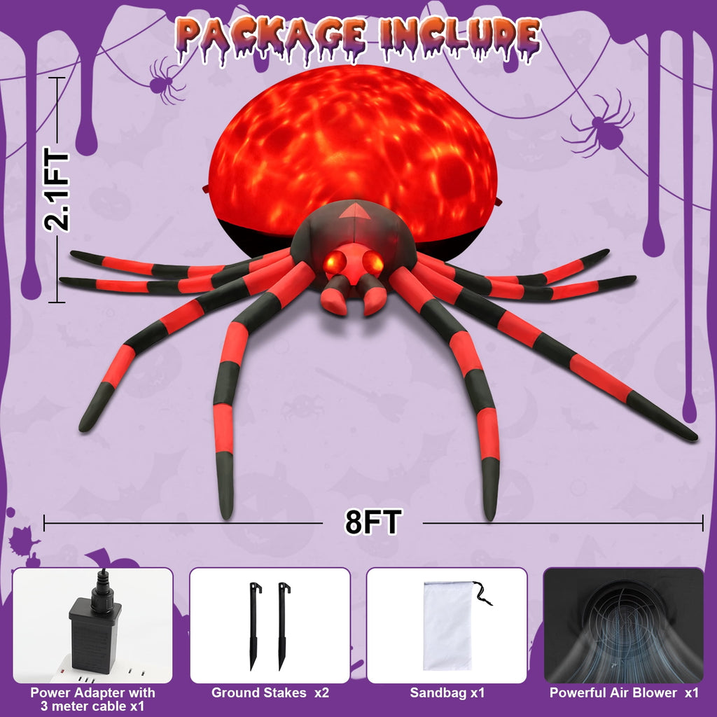 Yexmas 8FT Halloween Inflatables Outdoor Decorations Giant Spider Decorations with LED Lights and Air Pump Blow up Inflatable Green