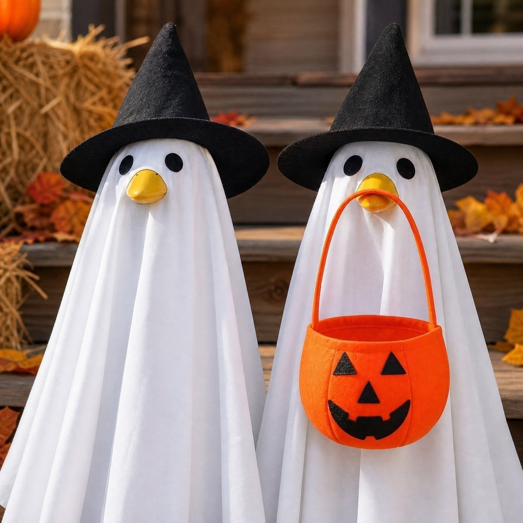 Halloween Garden Porch Decor, Porch Goose Outfits Halloween, 23 Inch Porch Goose Outfits, Witch Dress and Hat Set, Fits 23X11X26 Inch Standing Plush Goose for Front Porch Lawn