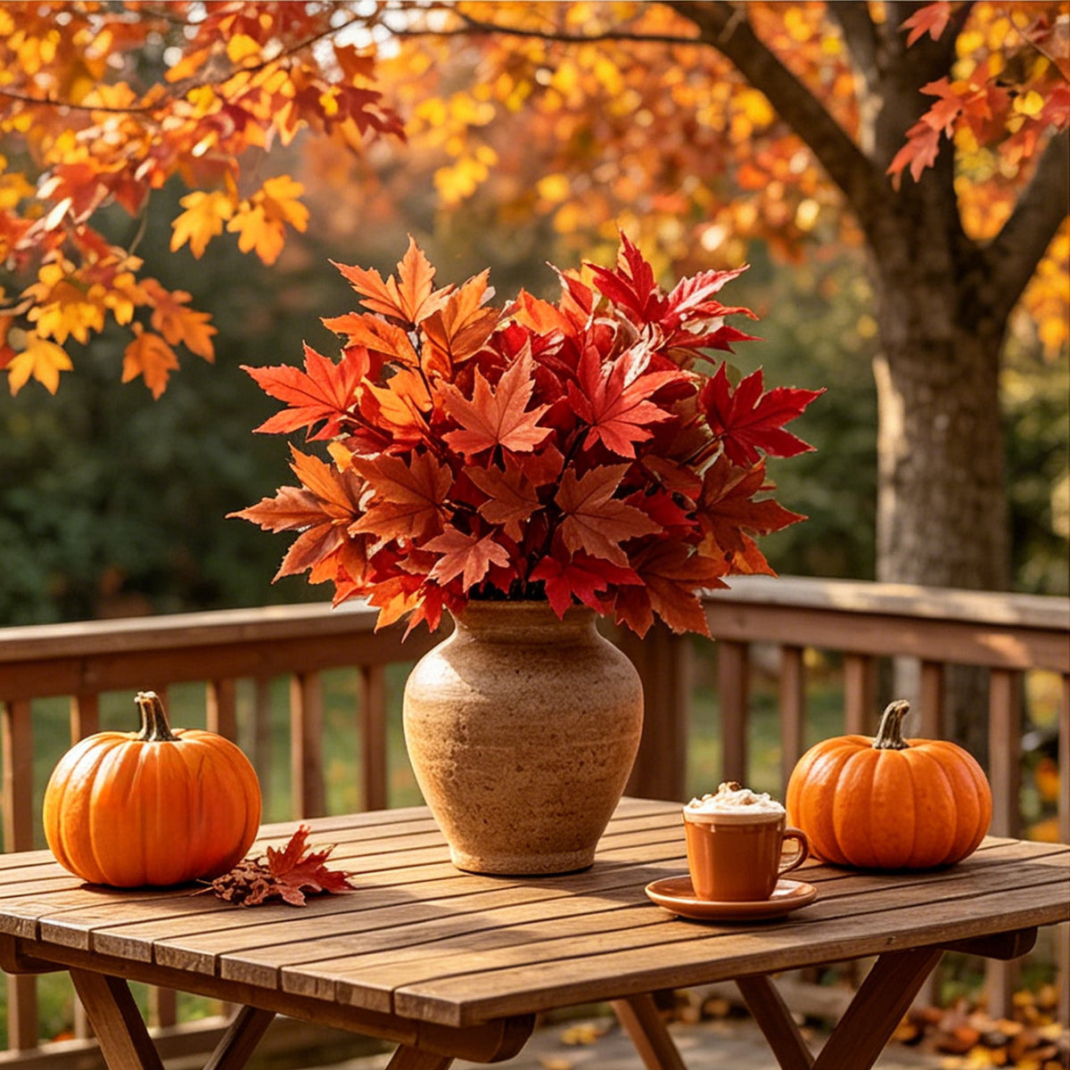 SPOORYYO 2Pcs Fall Maple Leaves Stems for Vase, Artificial Autumn Fake Leaves Decor, Maple Leaf Bushes Shrubs for Thanksgiving Halloween Home Farmhouse Table Centerpiece, 12.99" x 7.87"