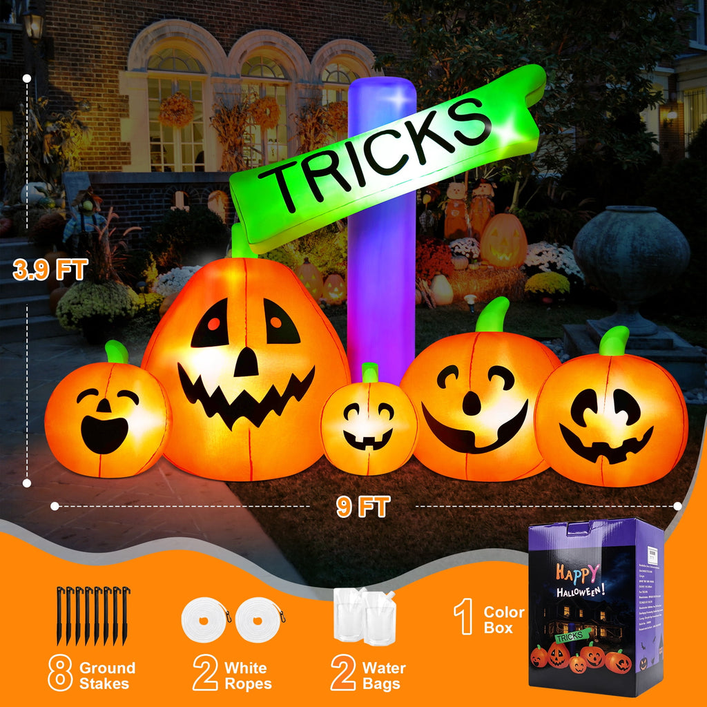 Yexmas 8ft Halloween Inflatable Pumpkins Outdoor Decor with Black Cat and Spectre,Built-in LED Lights,for Halloween Party,Yard,Garden,Lawn