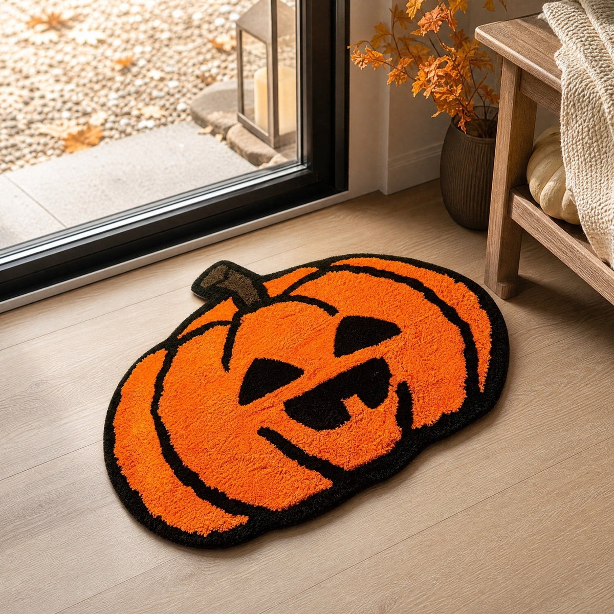 Halloween Door Mat Pumpkin Shaped Non-Absorbent Skidproof Mat 15.75x23.62in Polyester Skidproof & Weather Resistant for Front Door Porch Indoor Outdoor Halloween Door Mat by MPOISVA