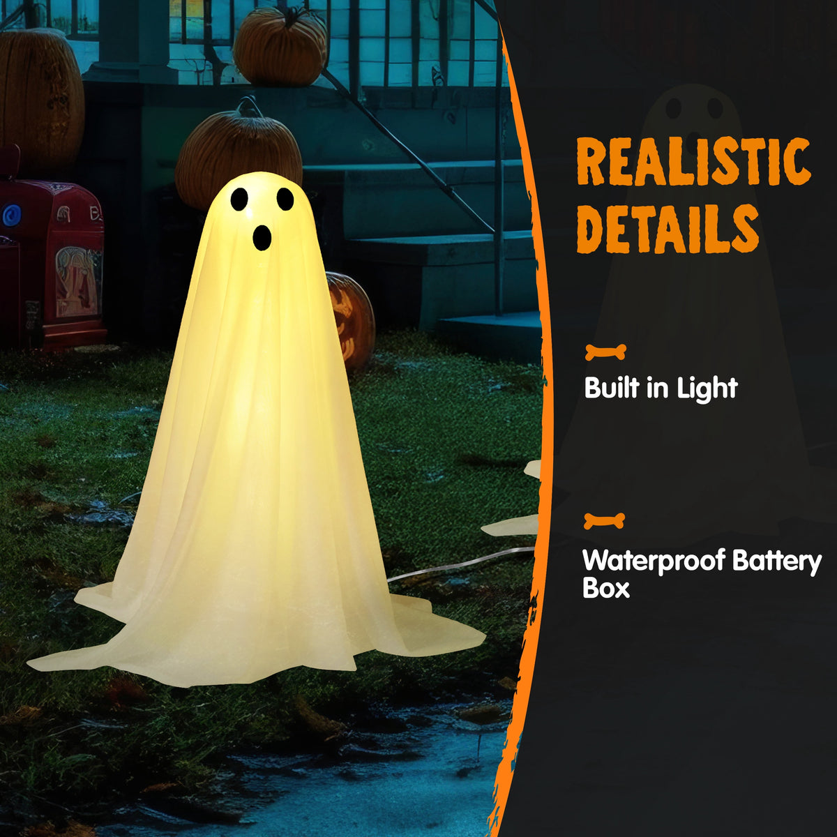 Joyfy 3 Packs Halloween Ghost Decorations Outdoor, Light Up Flying Ghost Pathway Lights， Battery Operated Watereproof Ghost Deocr with 3 Stakes, Halloween Yard Front Porch Haunted House Decorations