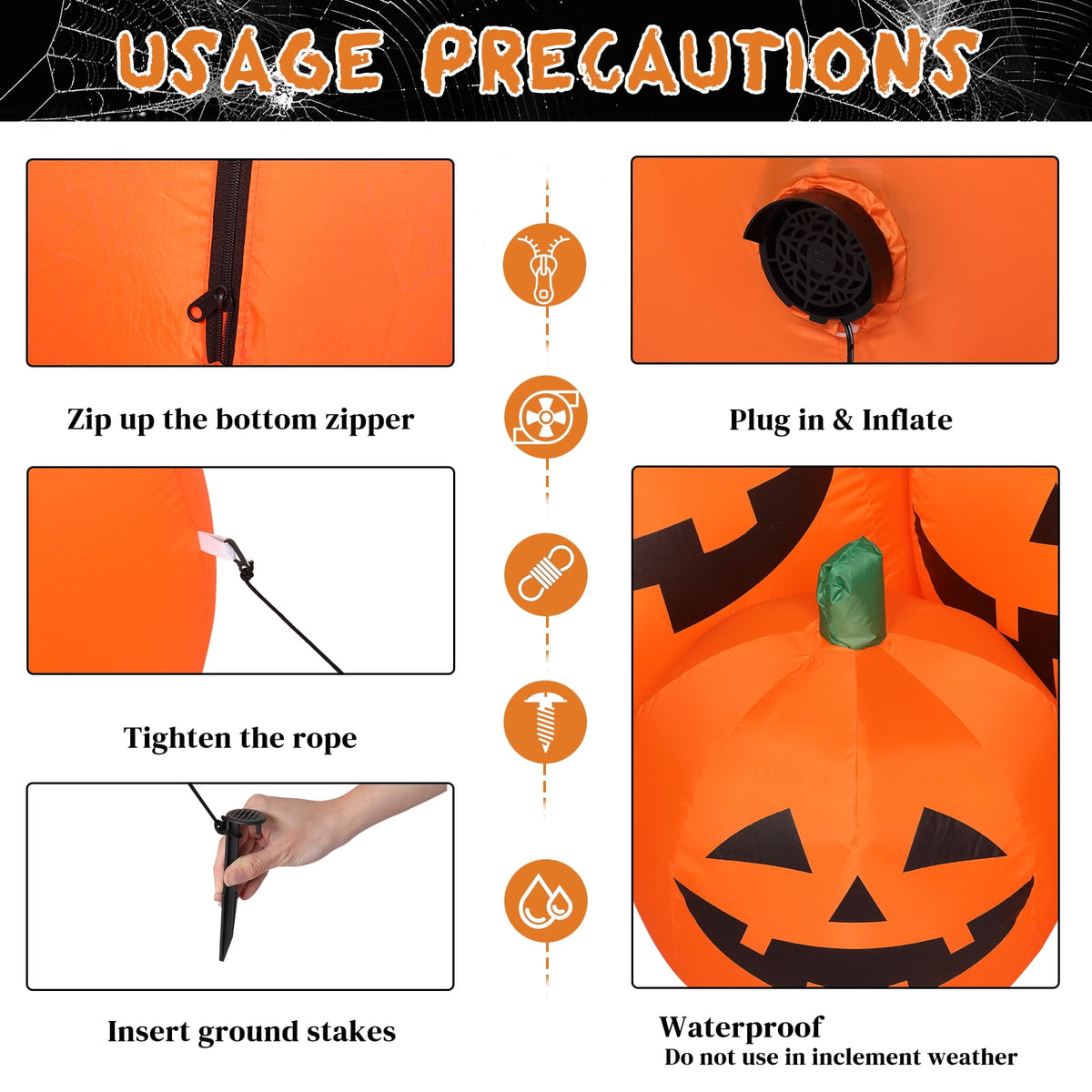 Zimtown 8 FT Halloween Inflatables Pumpkin, Halloween Decoration 5 Blow up Pumpkins,Ghost w/ Build-in LEDs for Halloween Party