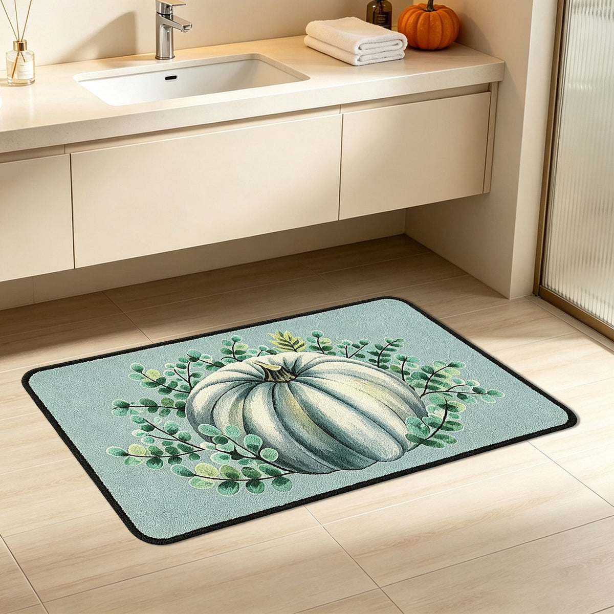 Yhmxh Fall Pumpkin Decorative Door Mat, Autumn Harvest Welcome Entryway Rug, Non‑Slip Absorbent Front Doormat, Seasonal Floor Mat for Indoor Outdoor Halloween Home Decoration 15.7x23.6 Inch