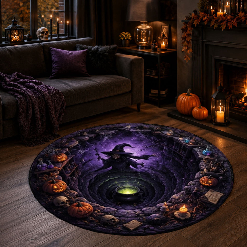 Win s Way 3D Illusion Round Halloween Rug Optical Illusion Doormat Non- Washable Entryway Decor Spooky Fall Front Door Mat for Party Decoration Available in 15.8/23.6/31.5 Inch
