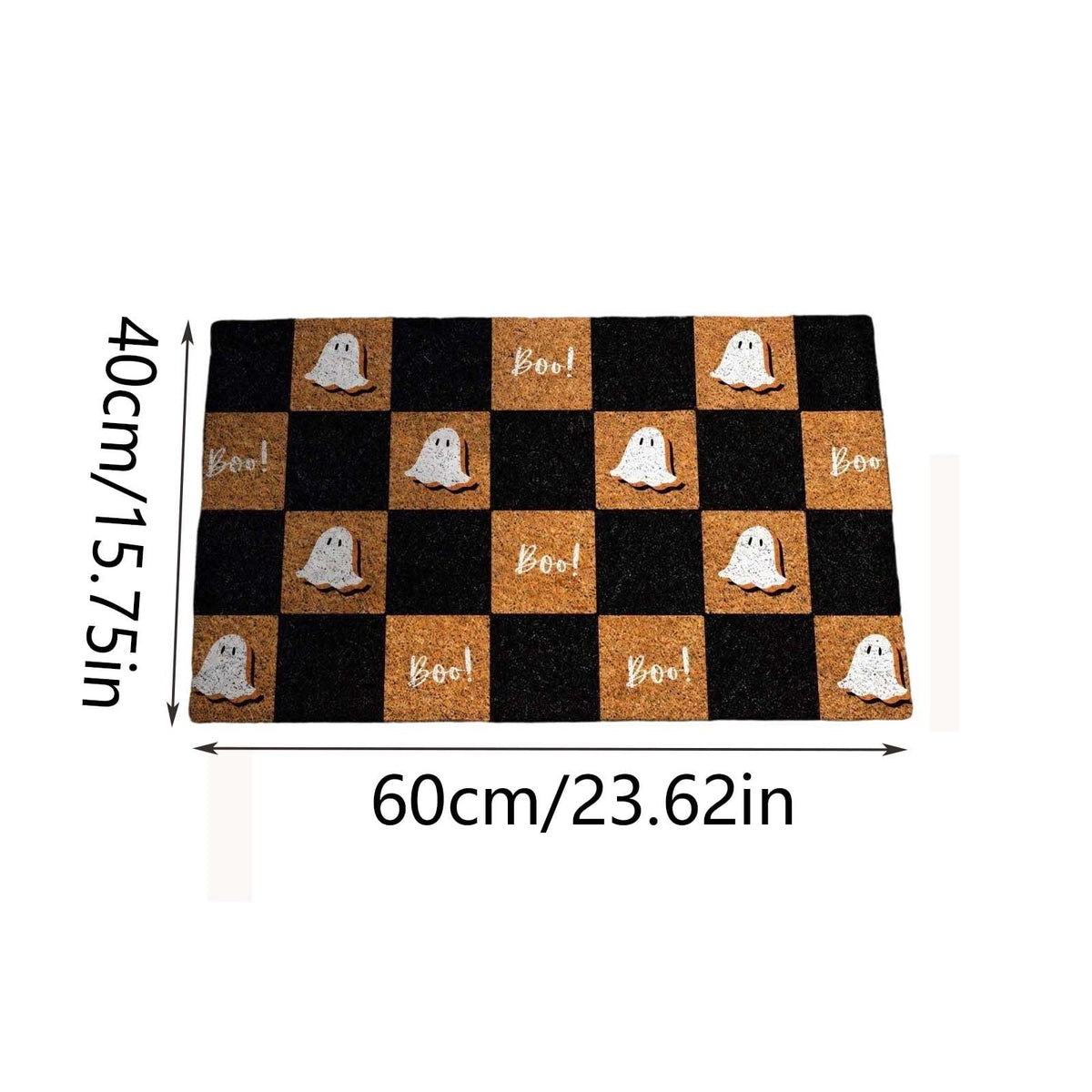 STIJGGN Halloween Ghost Boo Checkered Coir Rug, 23"×15" Fall Outdoor Front Door Decor Mat, Washable Hand-Woven Rug for Layered Doormat, Autumn Halloween Thanksgiving Carpet for Porch, Entryway