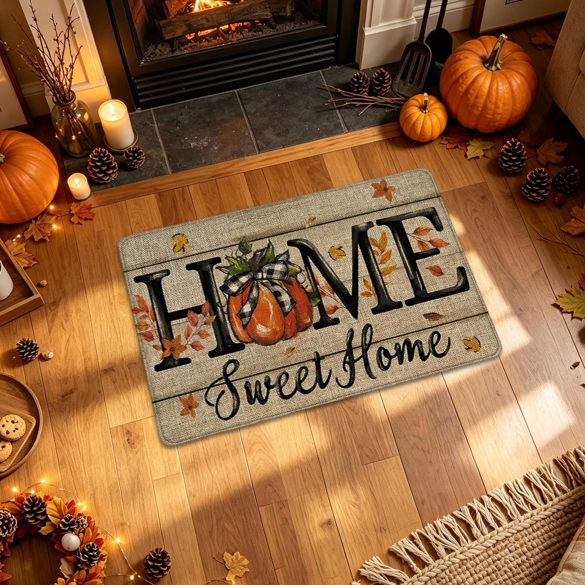 Autumn Door Mat for Entryway, 16x24 Inch, Fall-Themed Floor Doormat for Home Decor, Non-Slip Rug Mat for Living Room, Kitchen, Bedroom, Gifts for Fall Lovers (E)