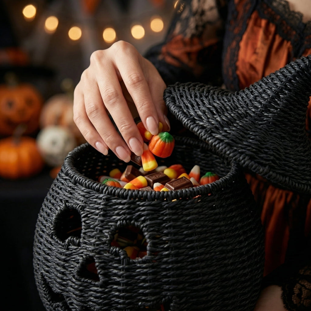 THOPBPRK 2026 Black Halloween Woven Pumpkin Jack-O'-Lantern, Halloween Decorations Pumpkin, USE LED Candle, Rattan Fall Halloween Decor for Home, 1Pack 11.8 Inch A