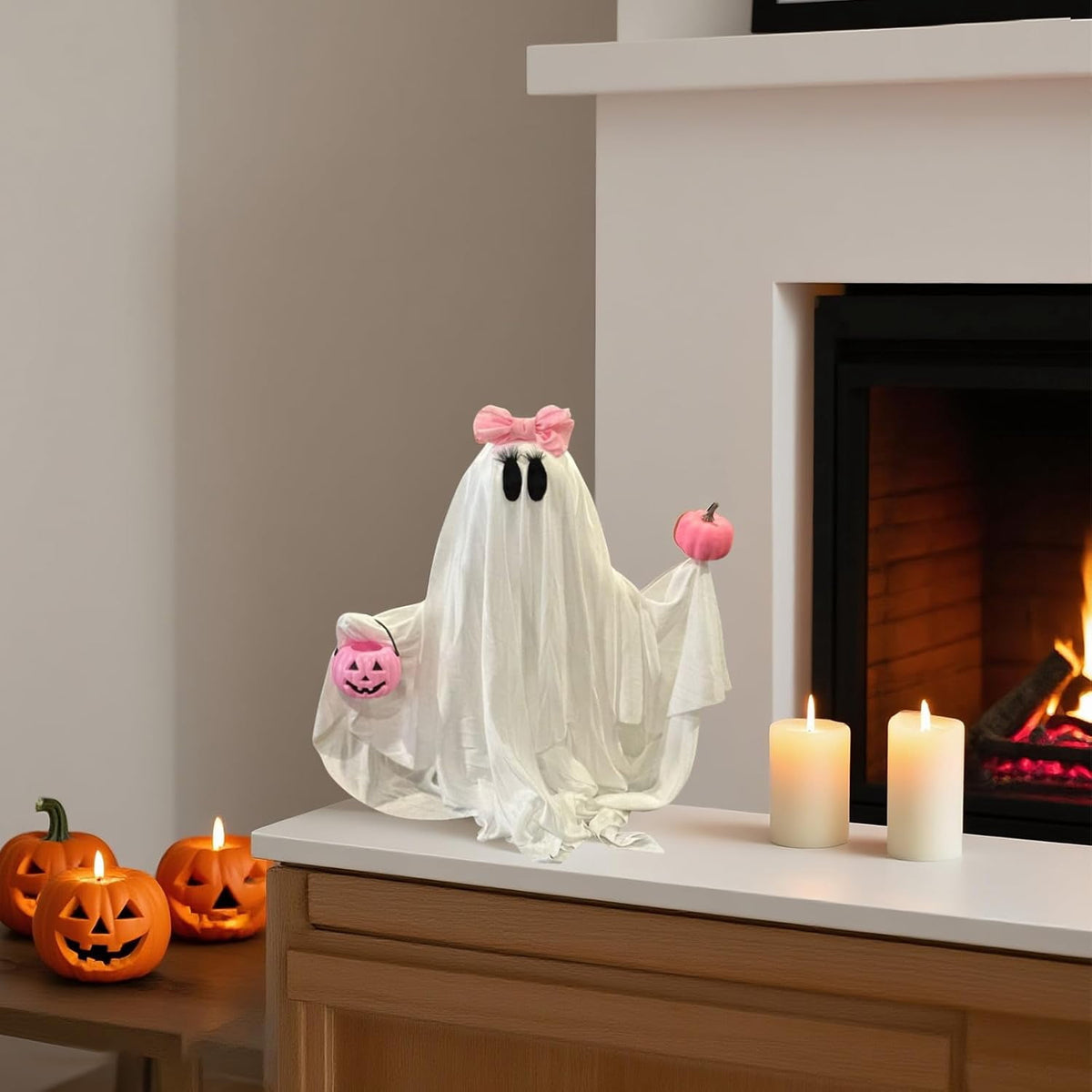 Pink Ghost Decorations Halloween Spooky Ghosts with Pink Bow Table Decor Scary Halloween Centerpiece Party Home Table Room Kitchen Office