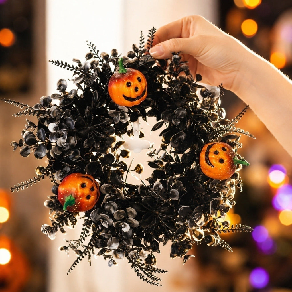 2026 Halloween Indooor Decoration Halloween Wreath Of Withered Branches Door Hanging Holiday Window Display Party Decoration Artificial Pumpkin Garland Wreath Wall Hanging